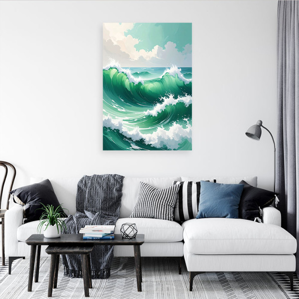 Obraz do salonu sypialni biura, Morze Fale Pastelowy Pejzaż Zielony 20x30