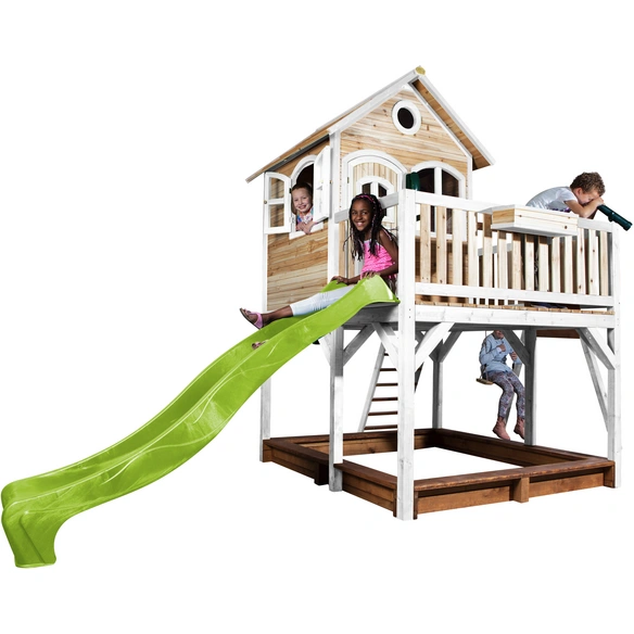 Kinderspielhaus »Liam«, BxHxT: 541 x 291 x 277 cm, Holz, braun/weiß/lindgrün