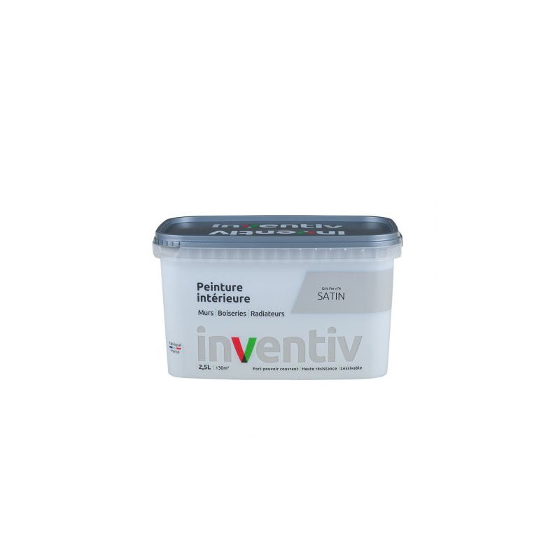 Peinture pour mur boiserie radiateur Gris Fer n°4 satiné 2,5 L INVENTIV