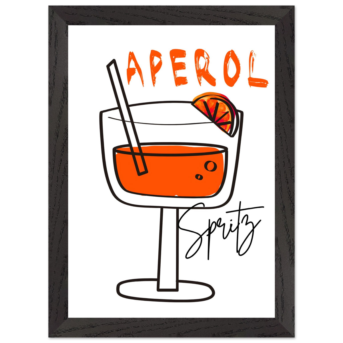 Artfulprints Poster met Lijst Aperol Spritz - Minimalistic  - A4 21x29.7 cm - Oranje