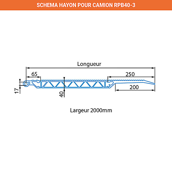 Hayon pour camion - Longueur 590 x Largeur 2000mm - Charge admissible 4000kg - Vendue à l'unité - RPB40-3/01