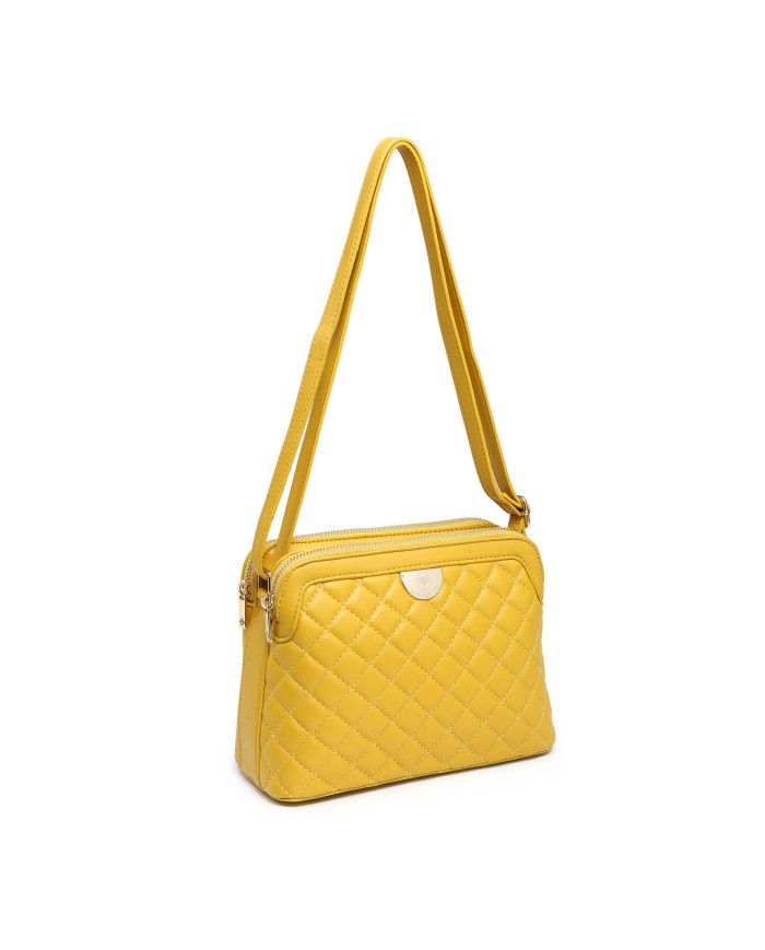 JFY Quilted Check Pattern Two Zip Top Compartments Cross Body Bag