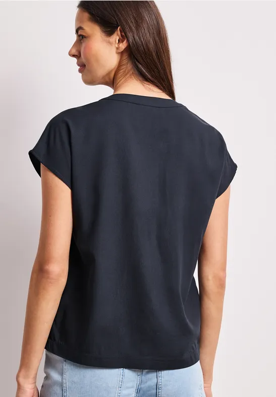 Blusenshirt in Unifarbe mit Split Neck