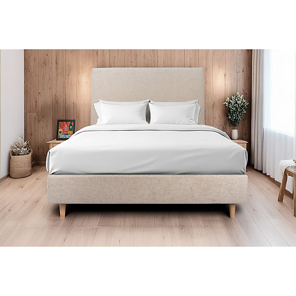 Lit avec tête de lit tapissier tissu et sommier tapissier- Lit en bois massif