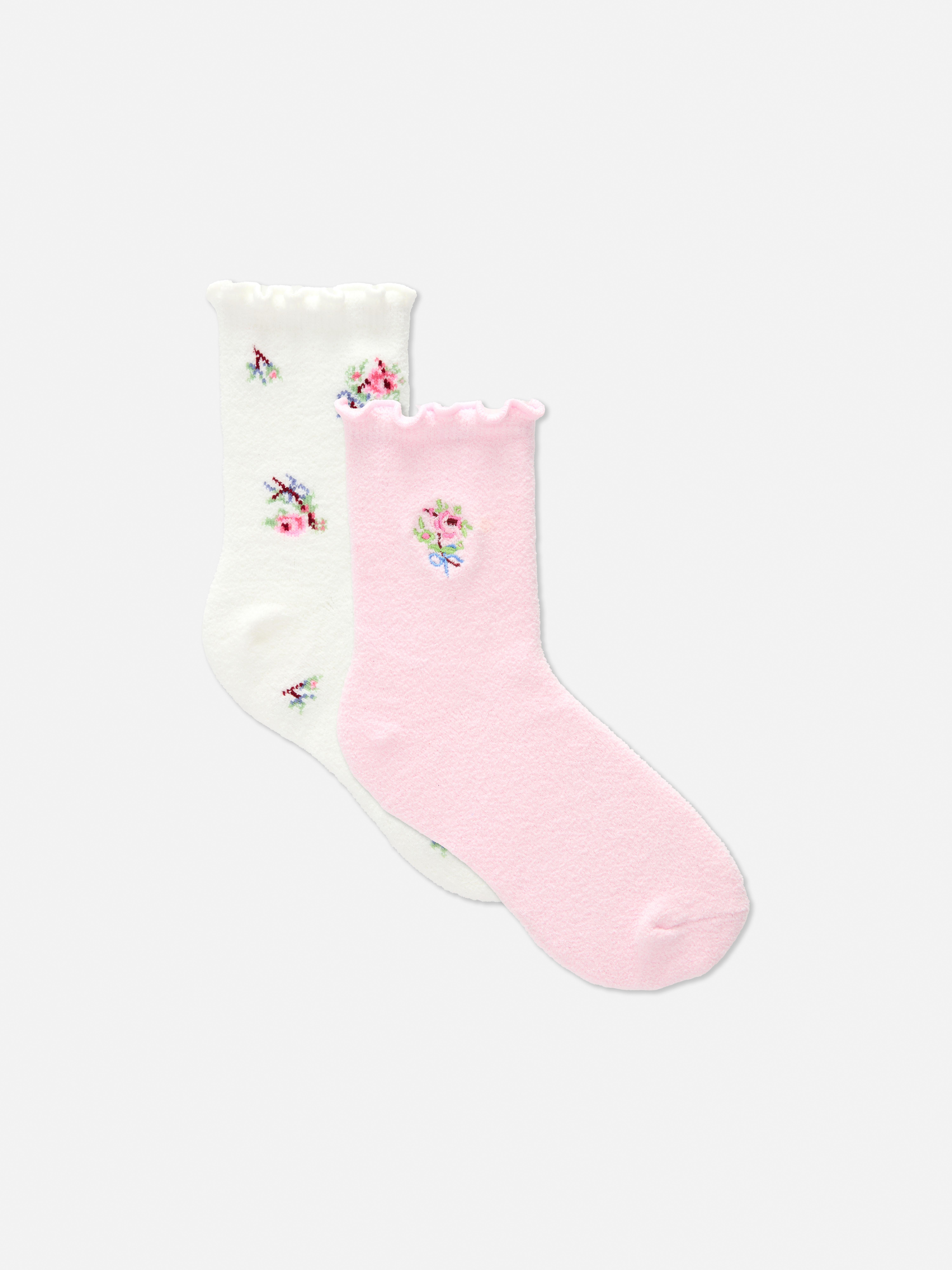 2pk Cosy Embroidered Quarter Socks