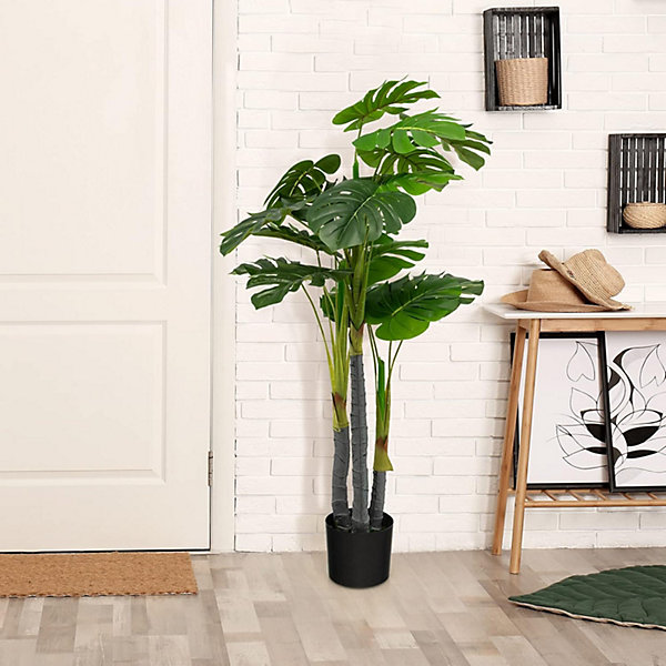 Monstera Artificiel de 121,9 cm, avec 20 Grandes Feuilles, 3 Troncs et Mousse Réaliste, Feuilles Persistantes avec Pot
