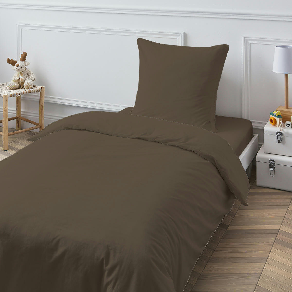 COTON UNIS - Housse de couette coton  unie taupe 140x200cm