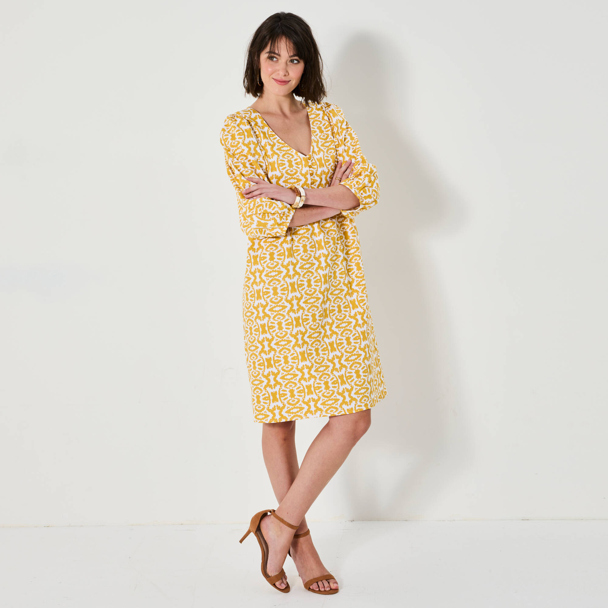 Robe courte évasée, imprimé ikat