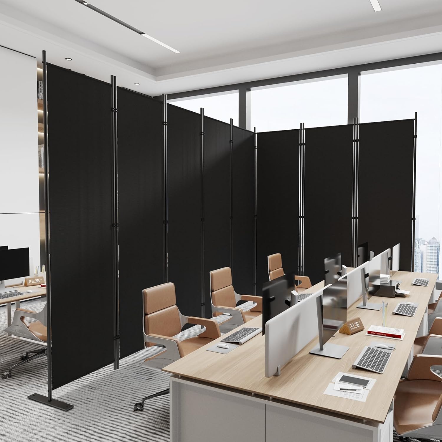 C-Hopetree 8 Panels Room Divider, 6 Ft Tall Indoor Folding Privacy Screen, Portable Partition Separator, Freestanding Separation Temporary Wall for Office, Bedroom, 160 W X 71 H, Black