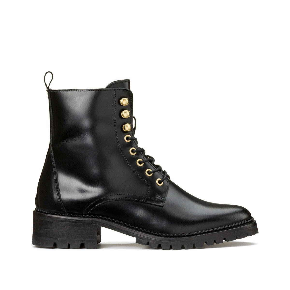 Boots en cuir talon plat pied large 38-45