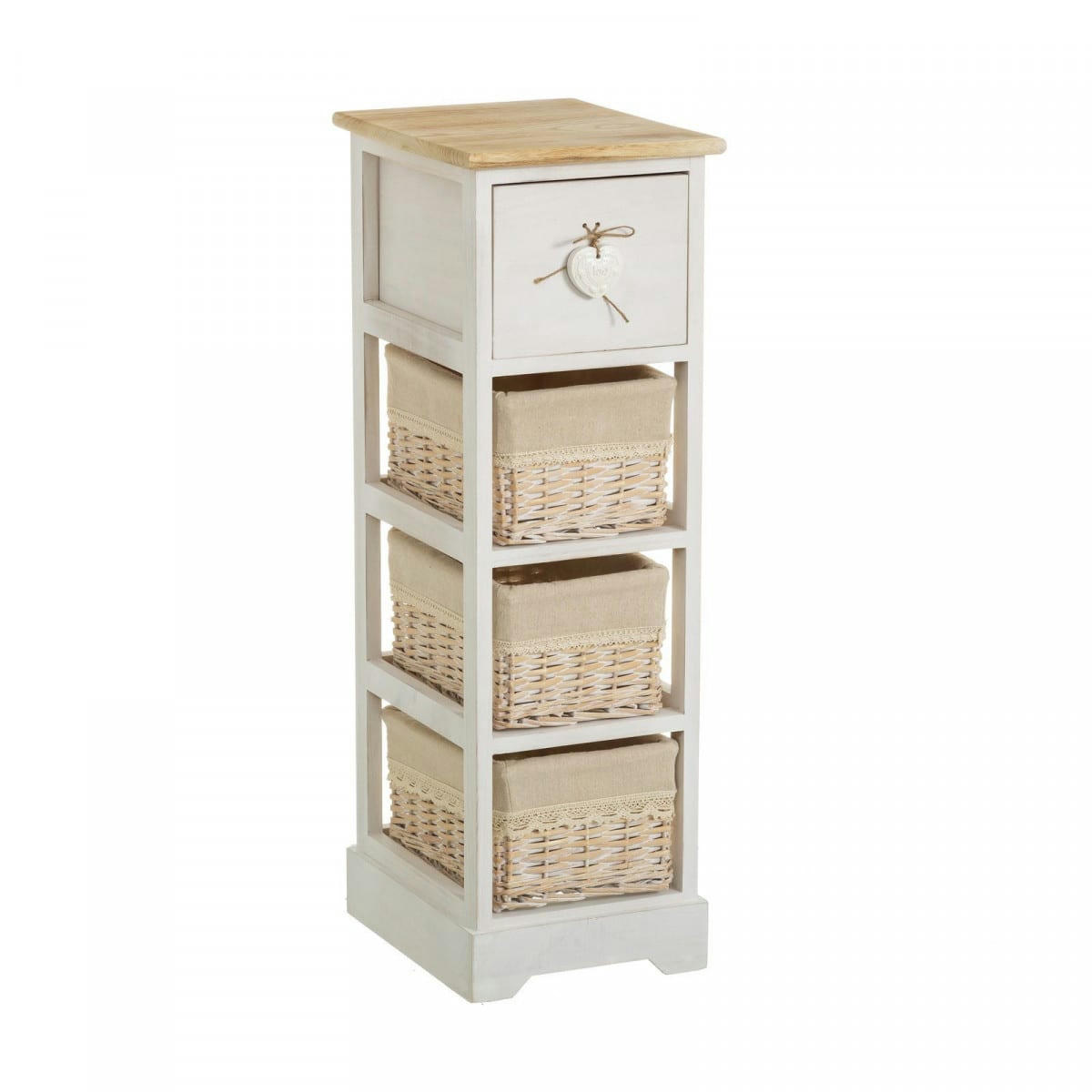 - Table de chevet étroite bois 1 tiroir + 3 paniers 26x32x81cm