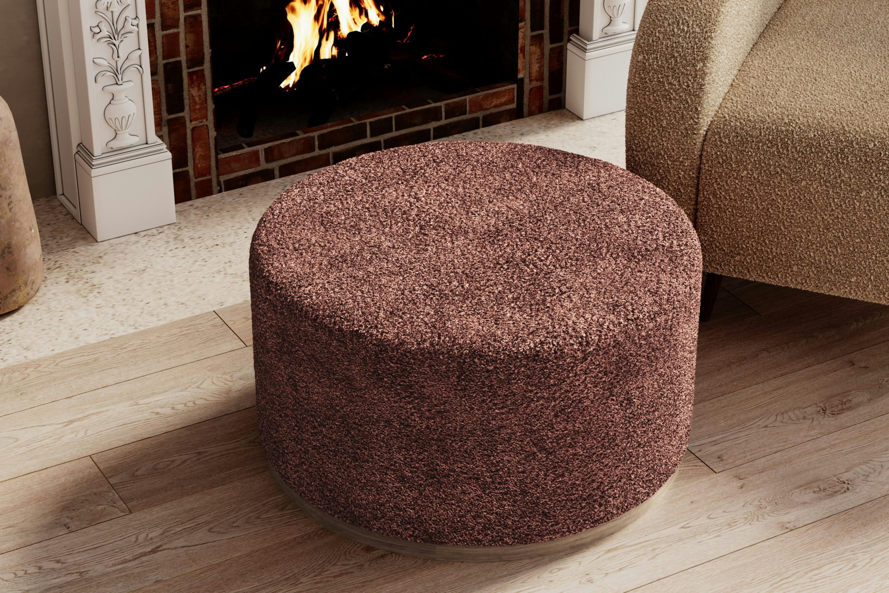 VICTOR - Grand pouf rond ottoman en bouclette rose