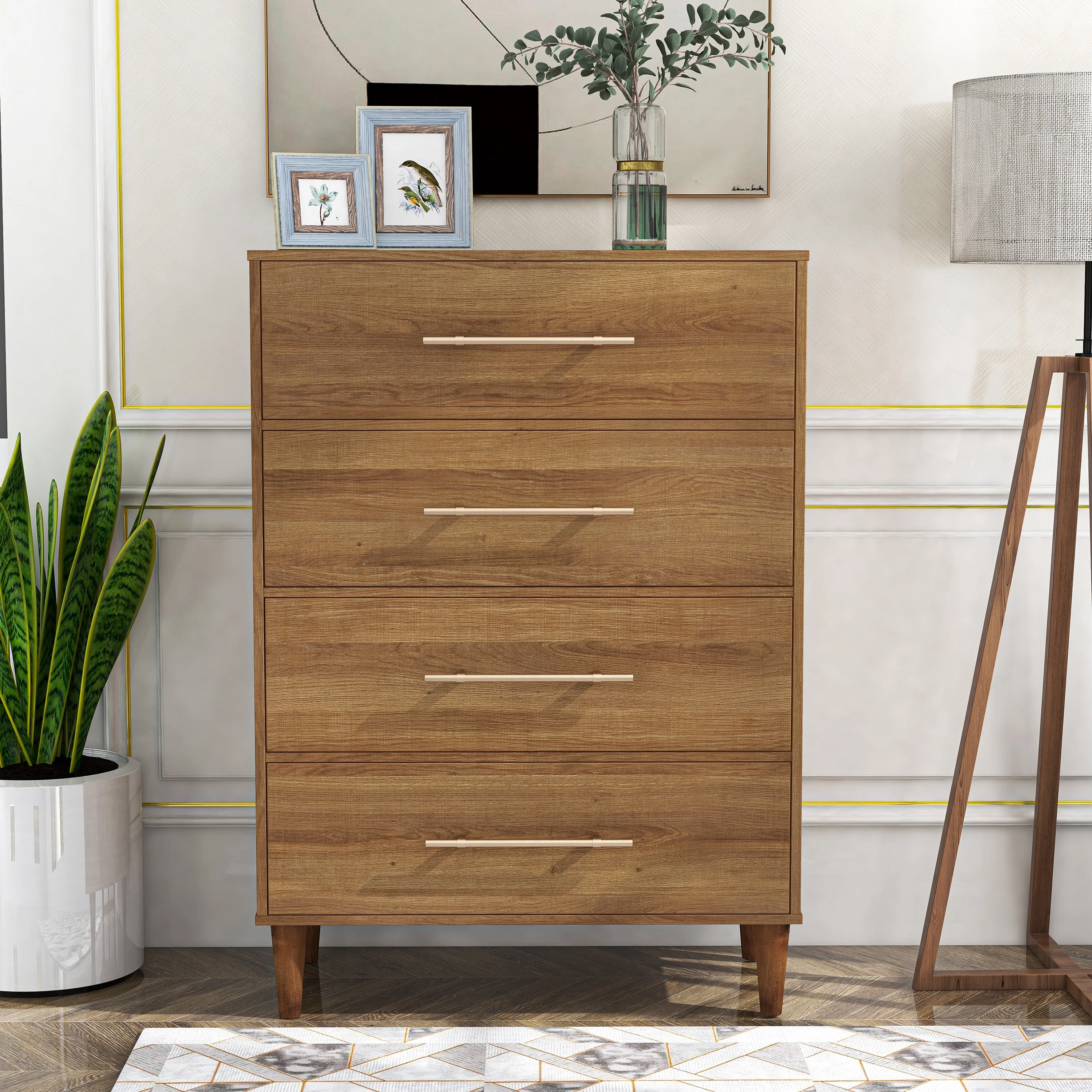 Quinset Mid-Century Modern Oak 4-Drawer Wood Vertical Dresser by Furniture of America