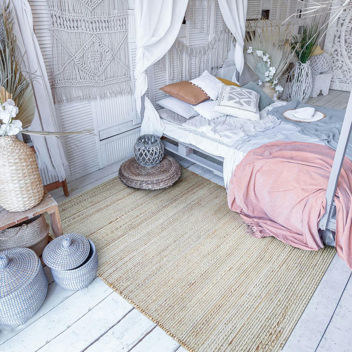 MARAGE - Tapis tissé et tressé en jute et coton naturel 120x170