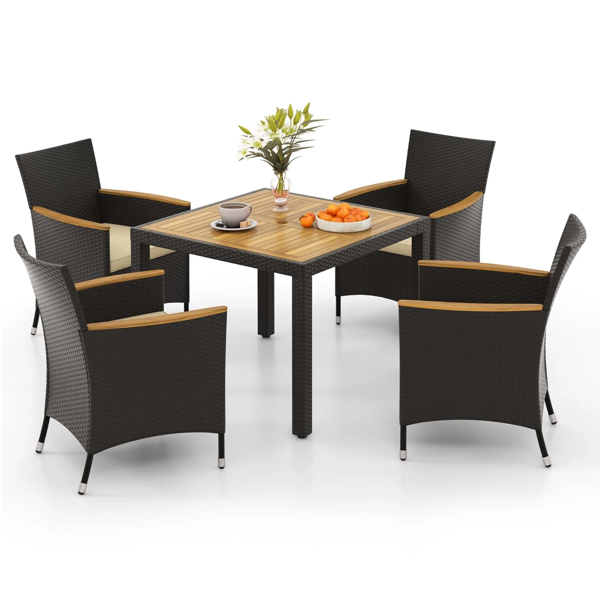 Costway 5 PCS Patio Dining Table Set for 4 Rattan Conversation Set - See Details
