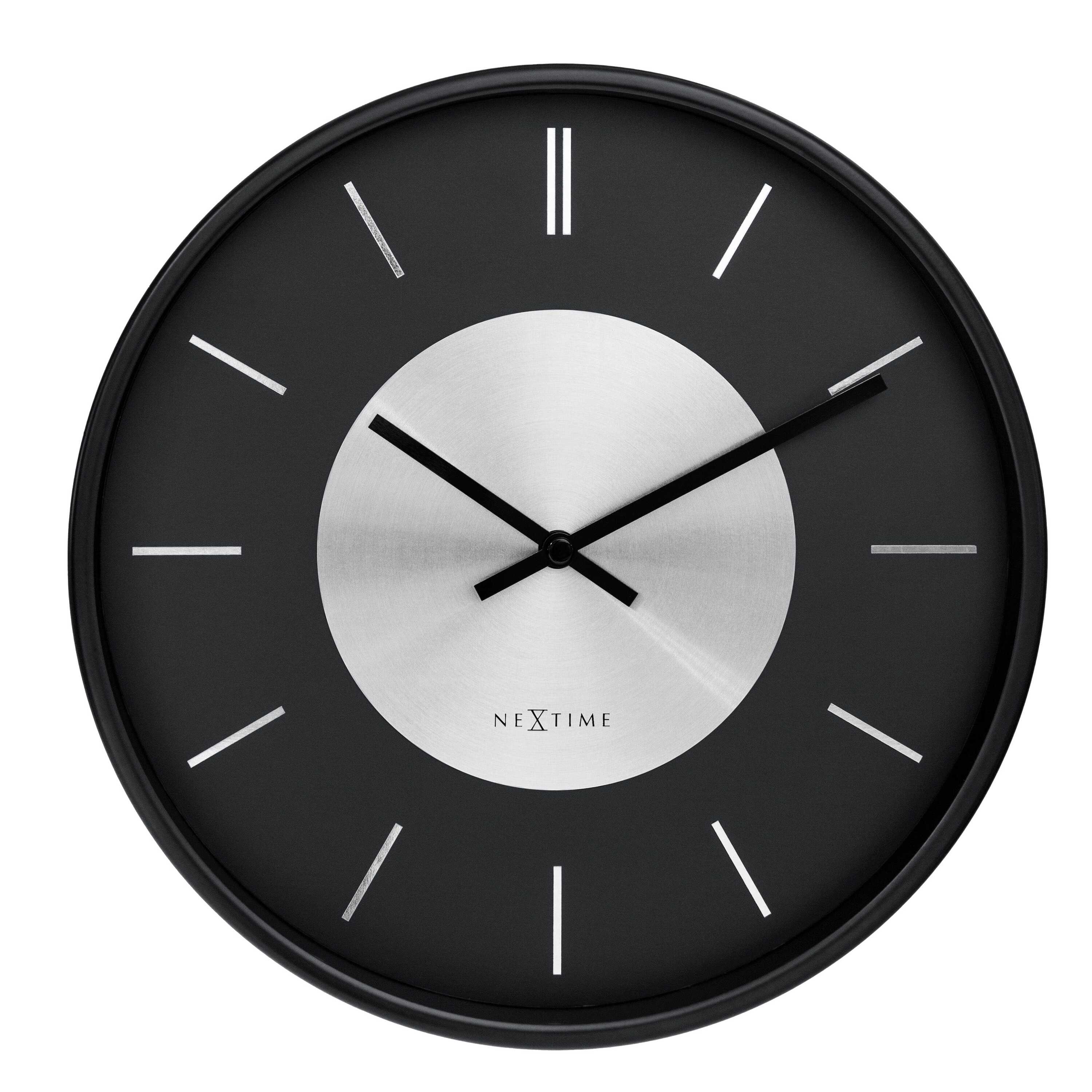 NeXtime - Wandklok 25cm - Stil - Zwart Zilver - Metaal - NeXtime