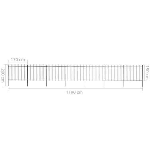 NNEVL Garden Fence with Spear Top Steel 11.9 m Black