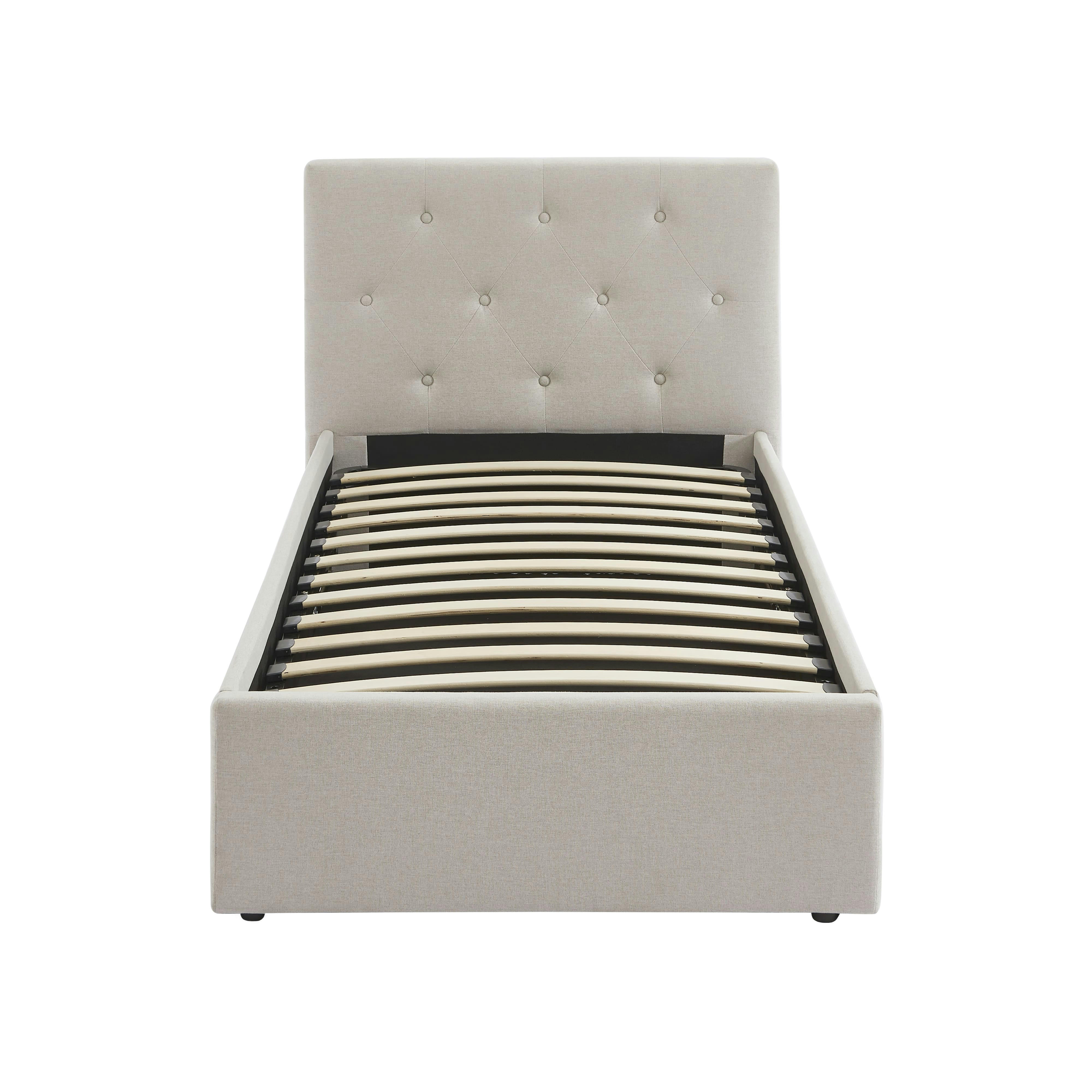 BAHIA - Lit coffre  tissu beige lin 90x190 sommier inclus