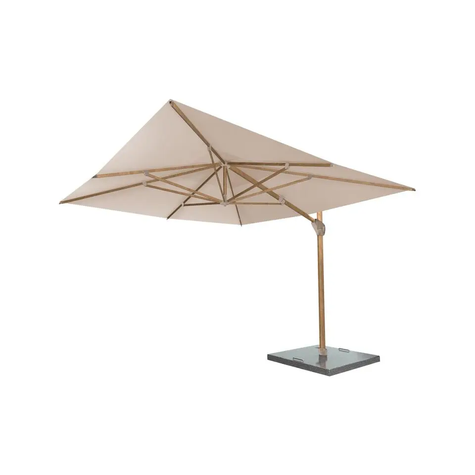 4-Seasons zweefparasol Hacienda 300 x 400 - Woodlook/Sand met voet en hoes