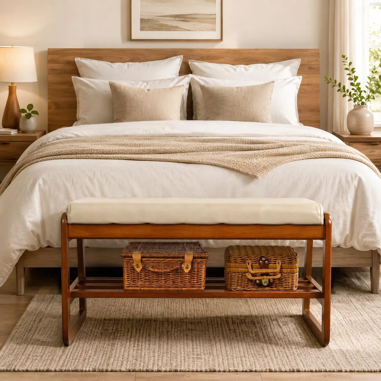 Wooden Entryway Shoe Storage Bench with Cushion, Modern Organizer