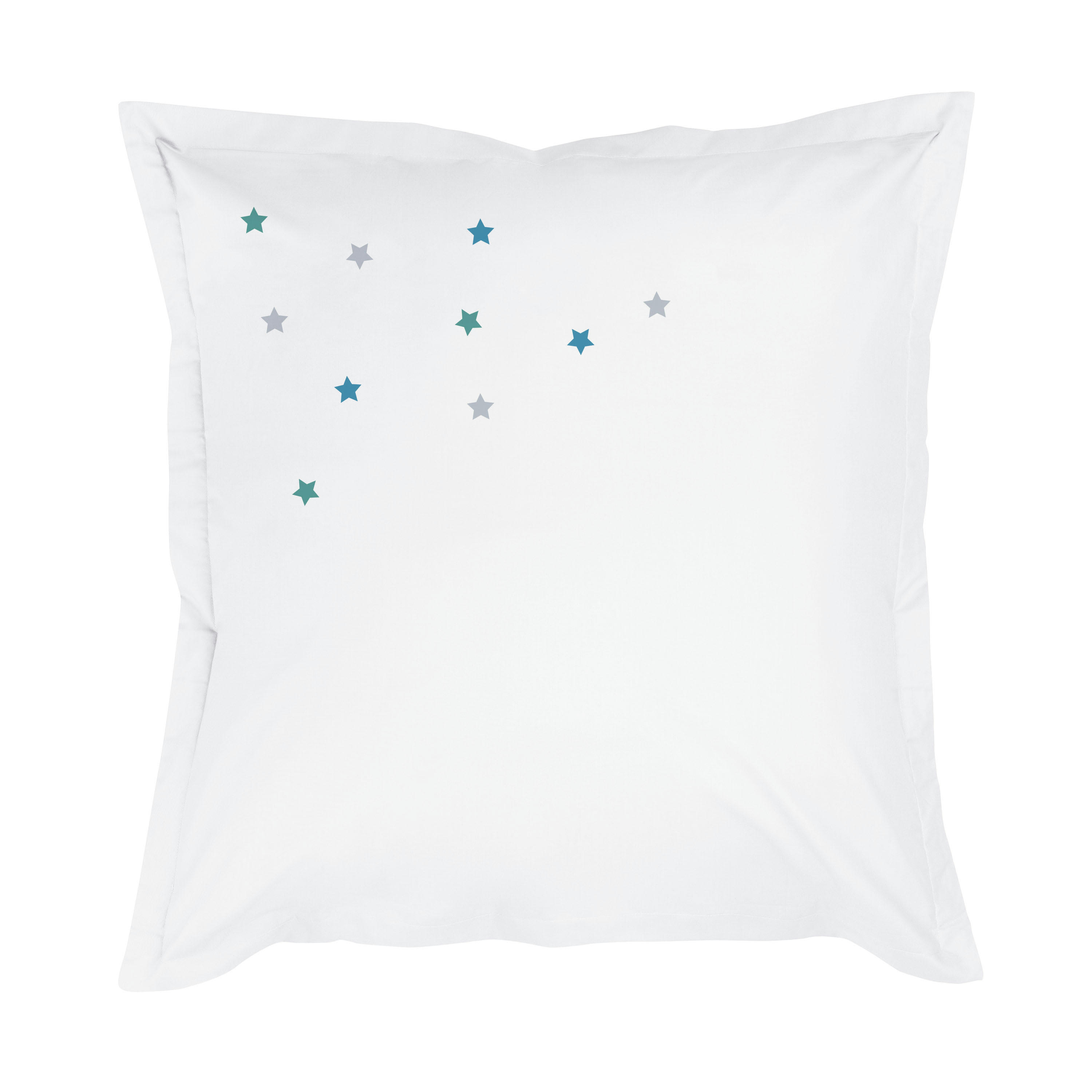 SONGE D'UNE NUIT D'ÉTÉ - Taie d'oreiller brodée en percale de coton 65x65cm Blanc/bleu