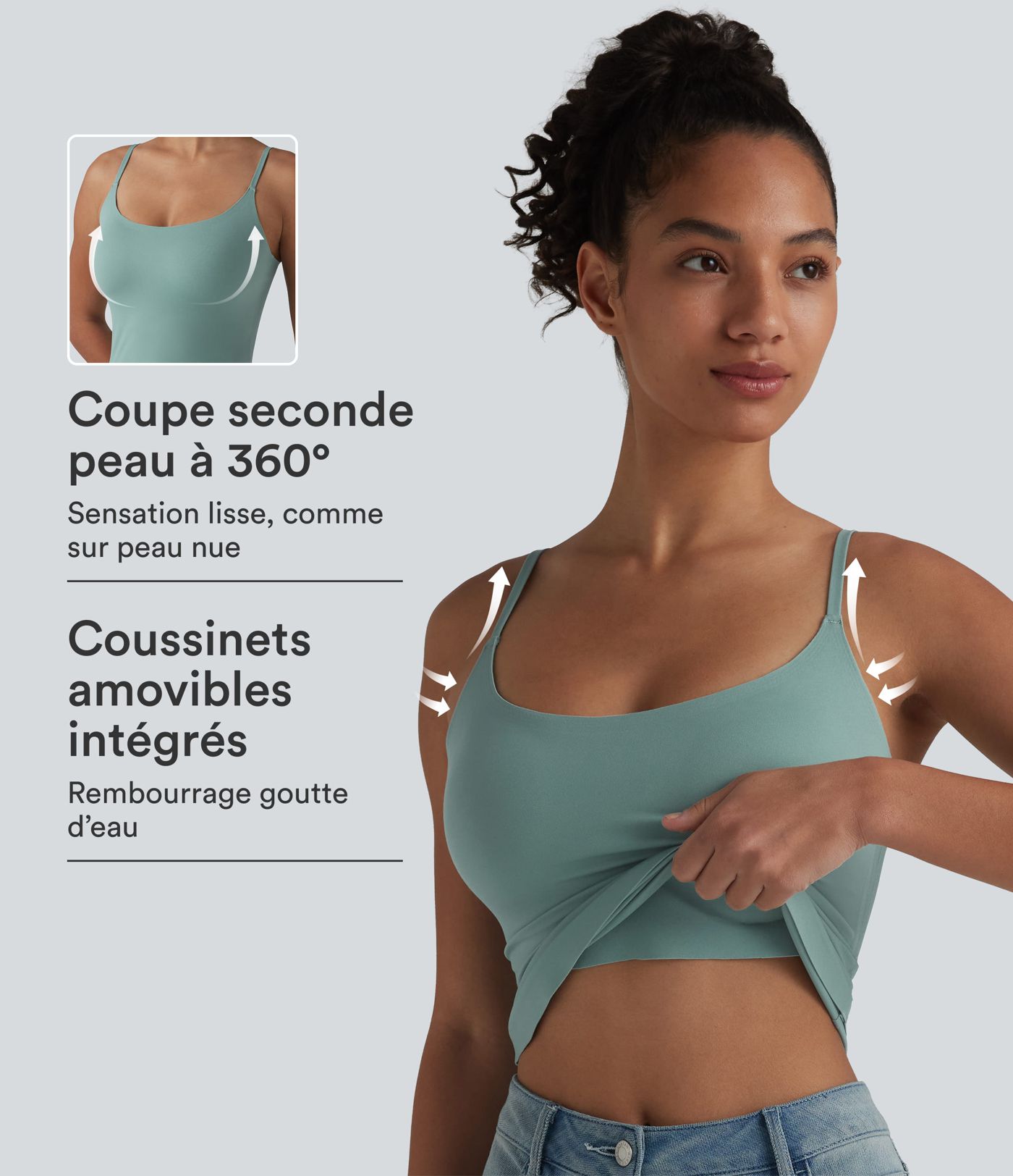 Débardeur décontracté à col rond et soutien-gorge intégré, bonnets BE