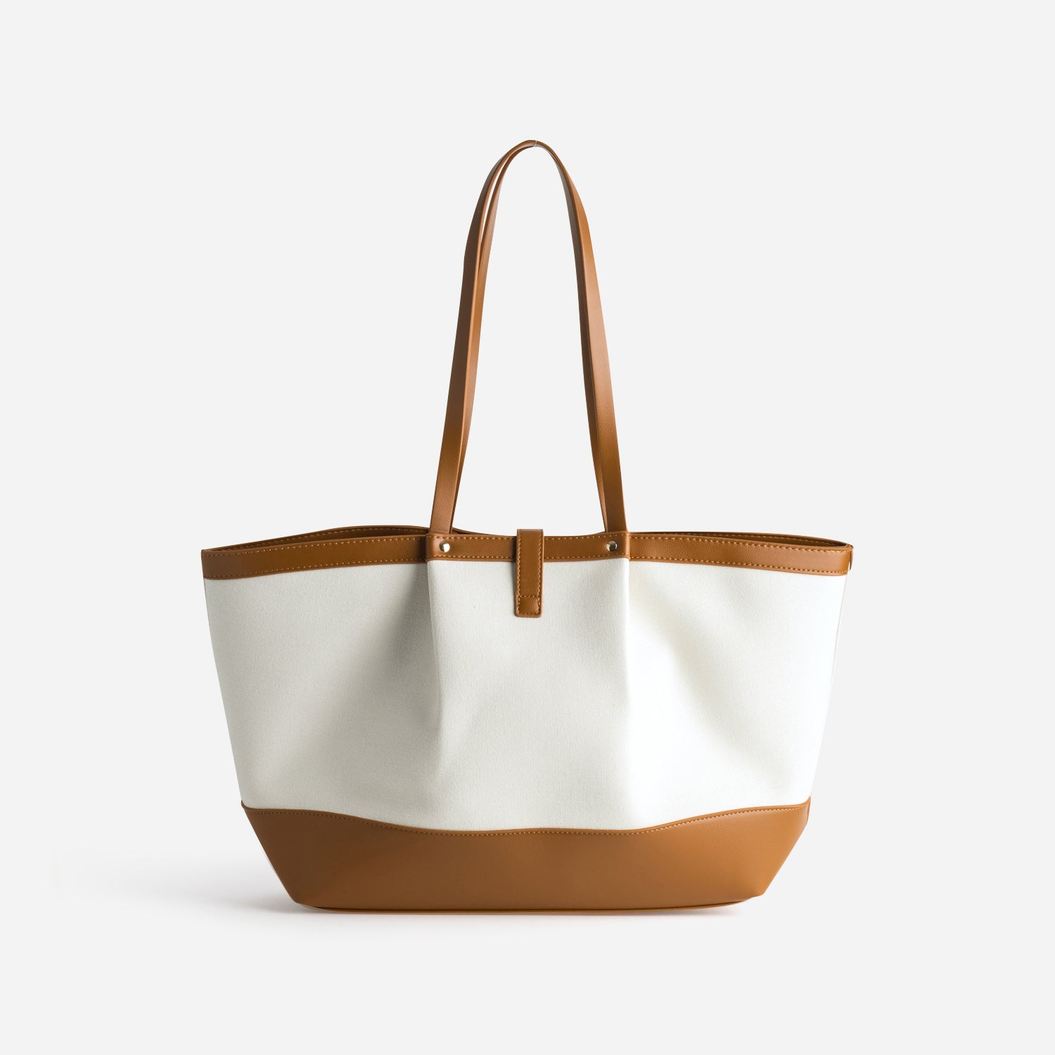 Sac cabas beige toile bi-matière cognac