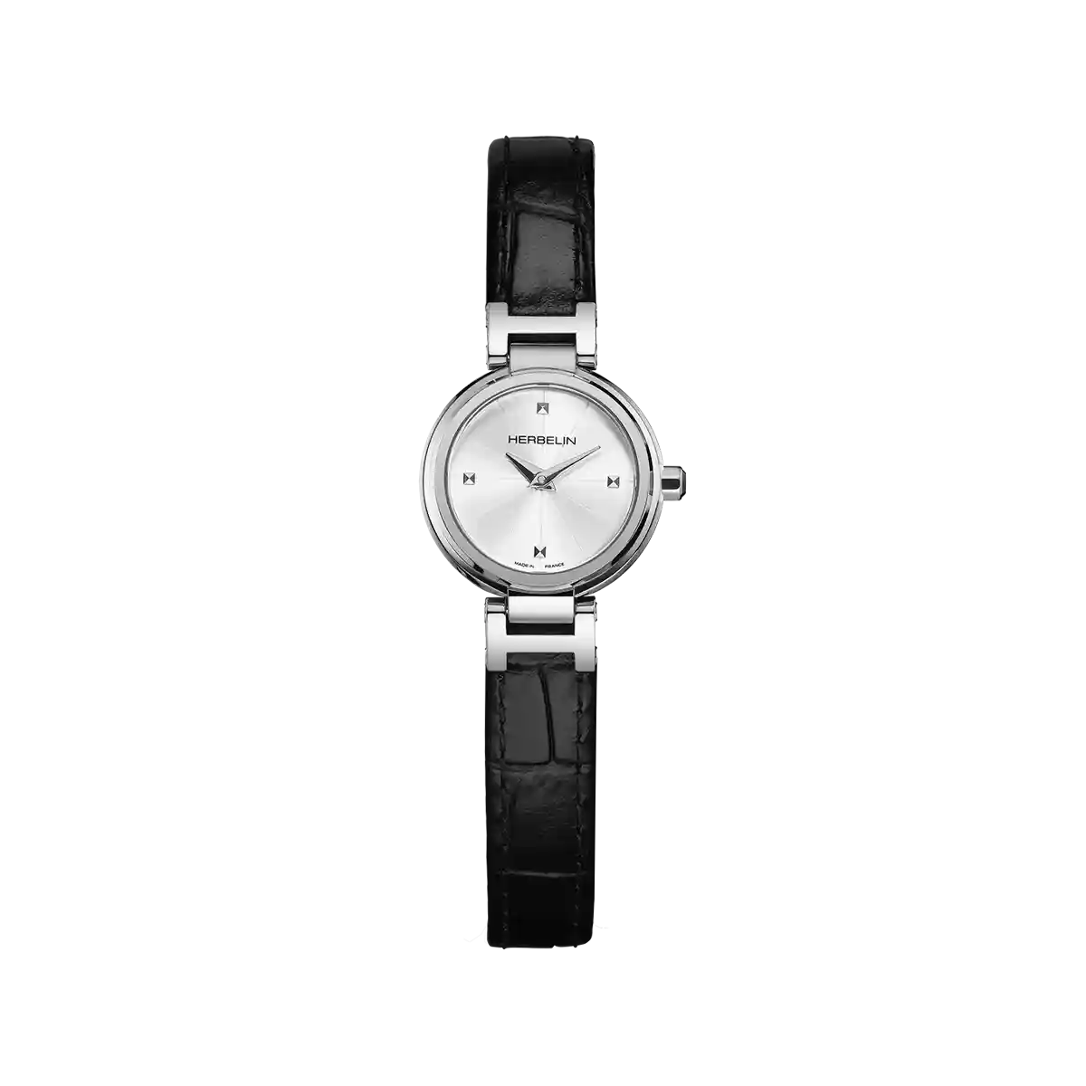LADY H – QUARTZ – ACIER & CUIR NOIR