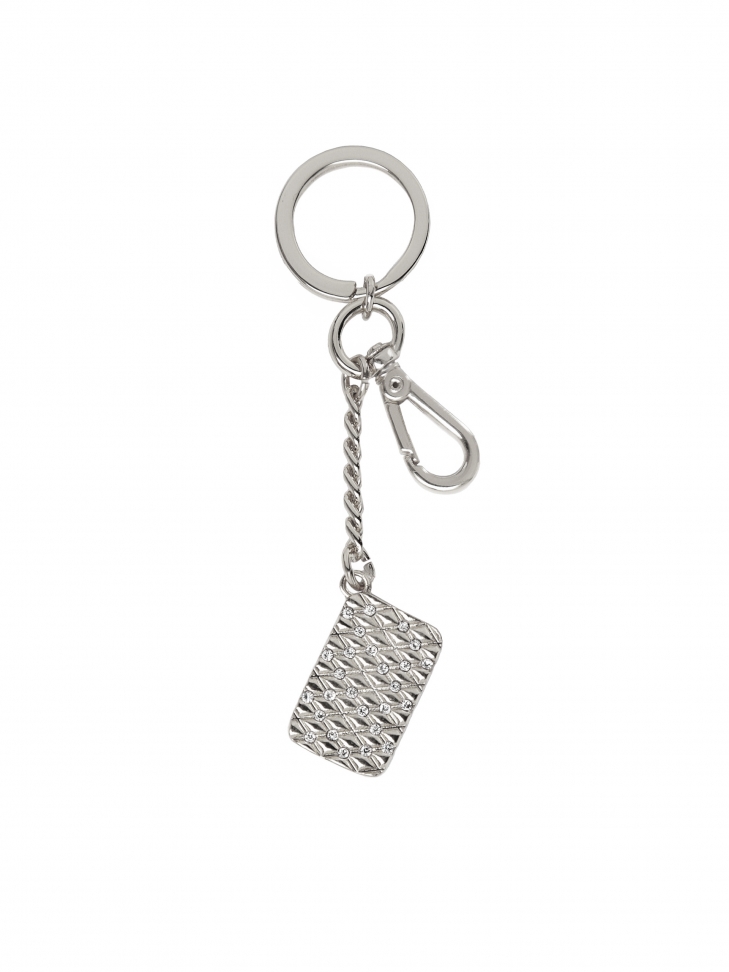 Metal key ring with pendant in the shape of a small handbag