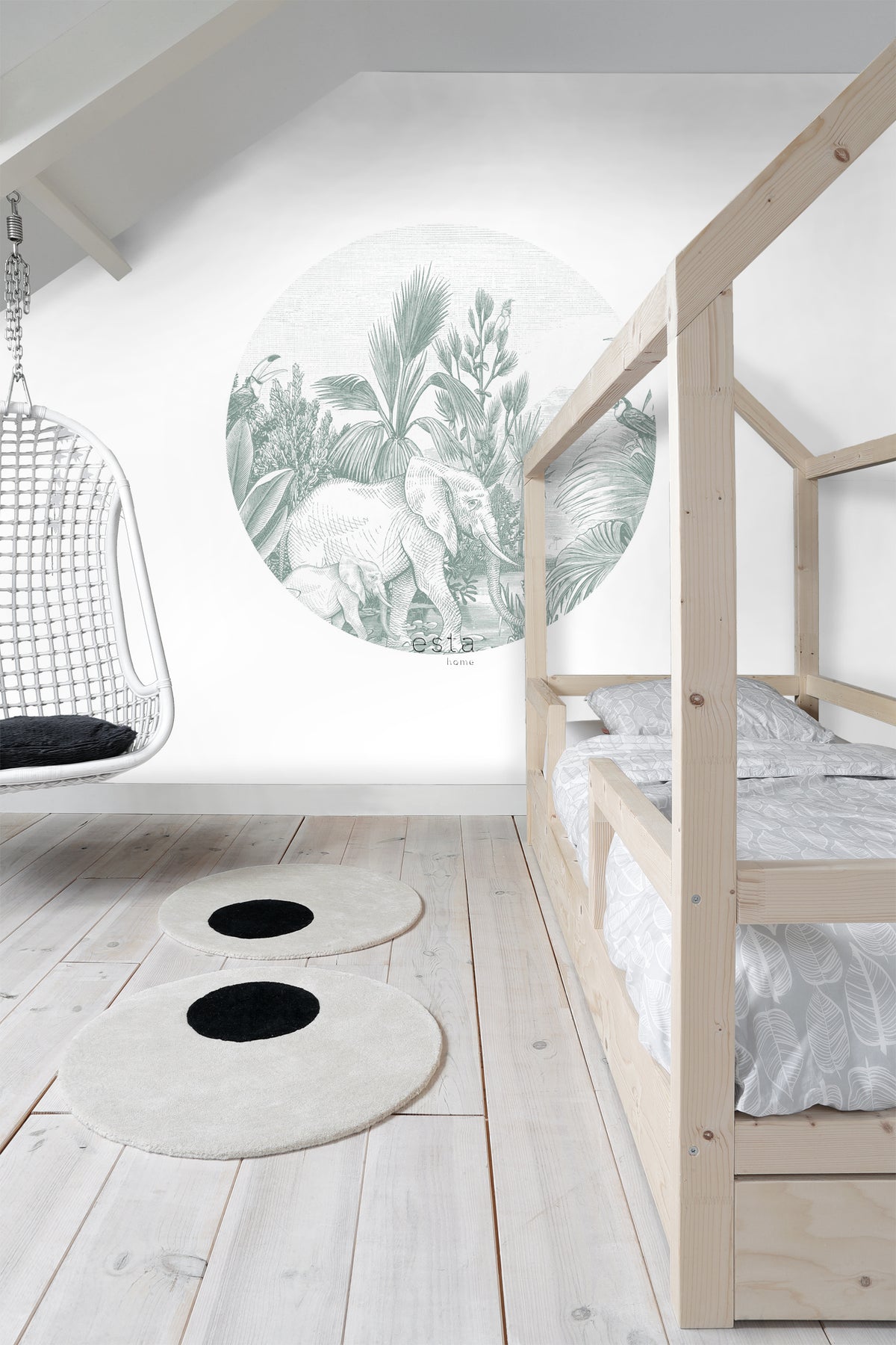ESTAhome zelfklevende behangcirkel jungle-motief groen - Ø 140 cm - 159087