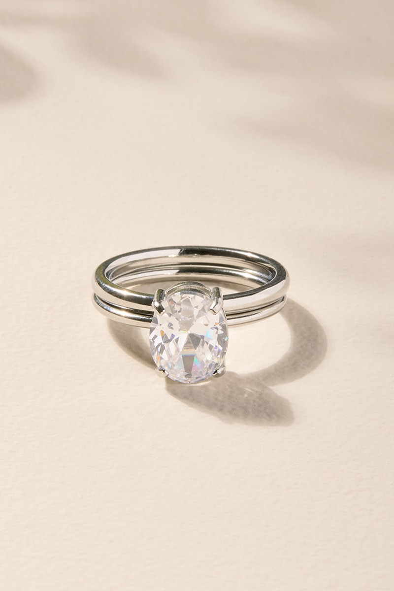 Oval Travel with Me Silver Ring Set