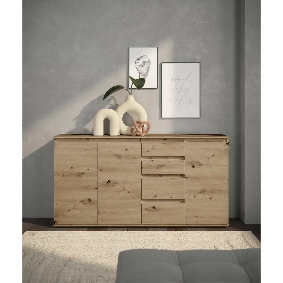 Dressoir Brest - 160x35x84cm - 3 deuren; 4 lades - eikdecor