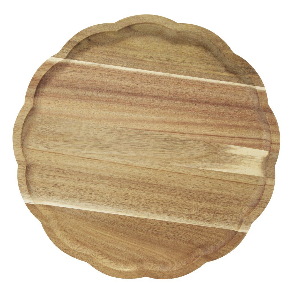 Plateau rond bois marron bord ondulé Ø28cm