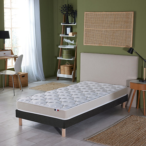 Ensemble Matelas Mousse Haute Résilience ESSENCE   Latex 3 zones  Sommier - Made in France 90 x 190 cm, Sommier - Noir