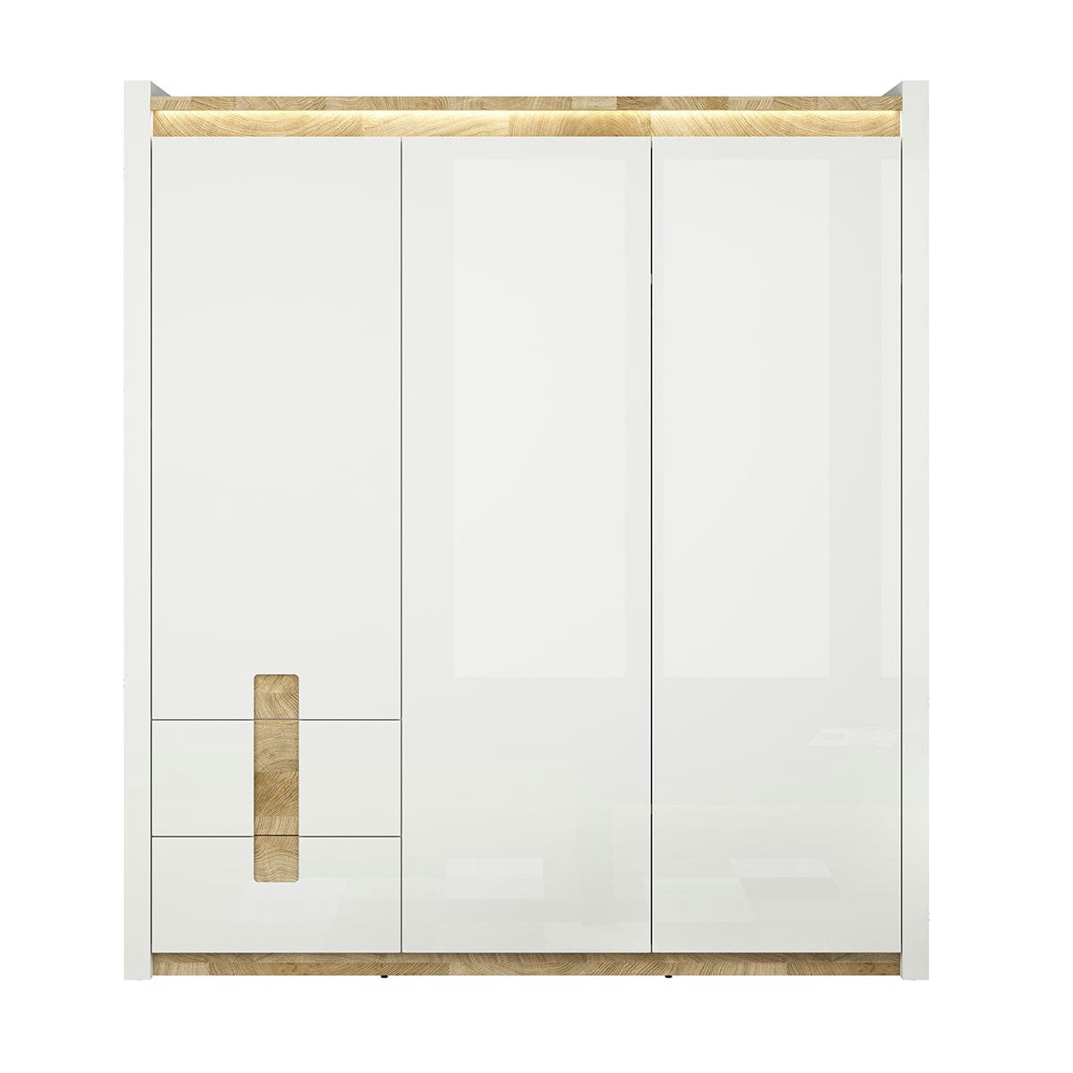 - Armoire 3 portes avec led blanc laqué et naturel