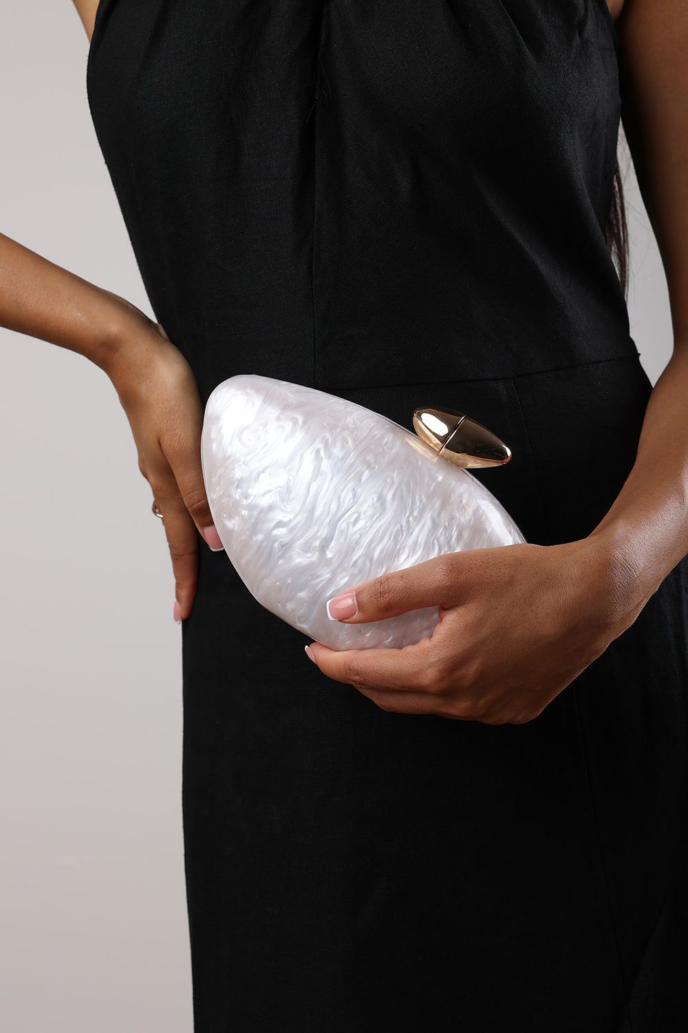 Where's That From Benna Marble Acrylic Clutch In Dark Brown