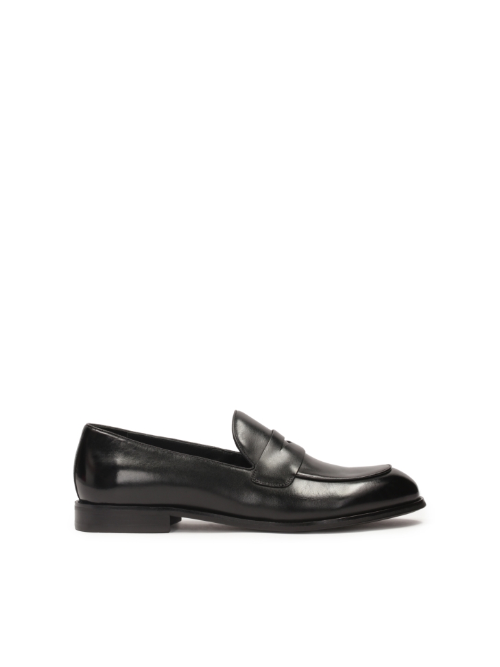 Black leather men's penny loafers