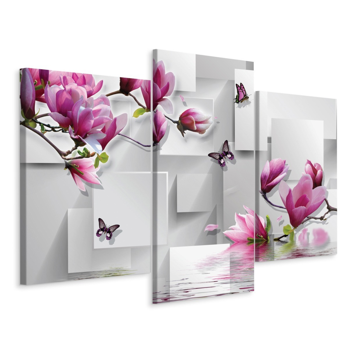 Obraz Tryptyk KWIATY Magnolie Motyle Dekor 60x40cm