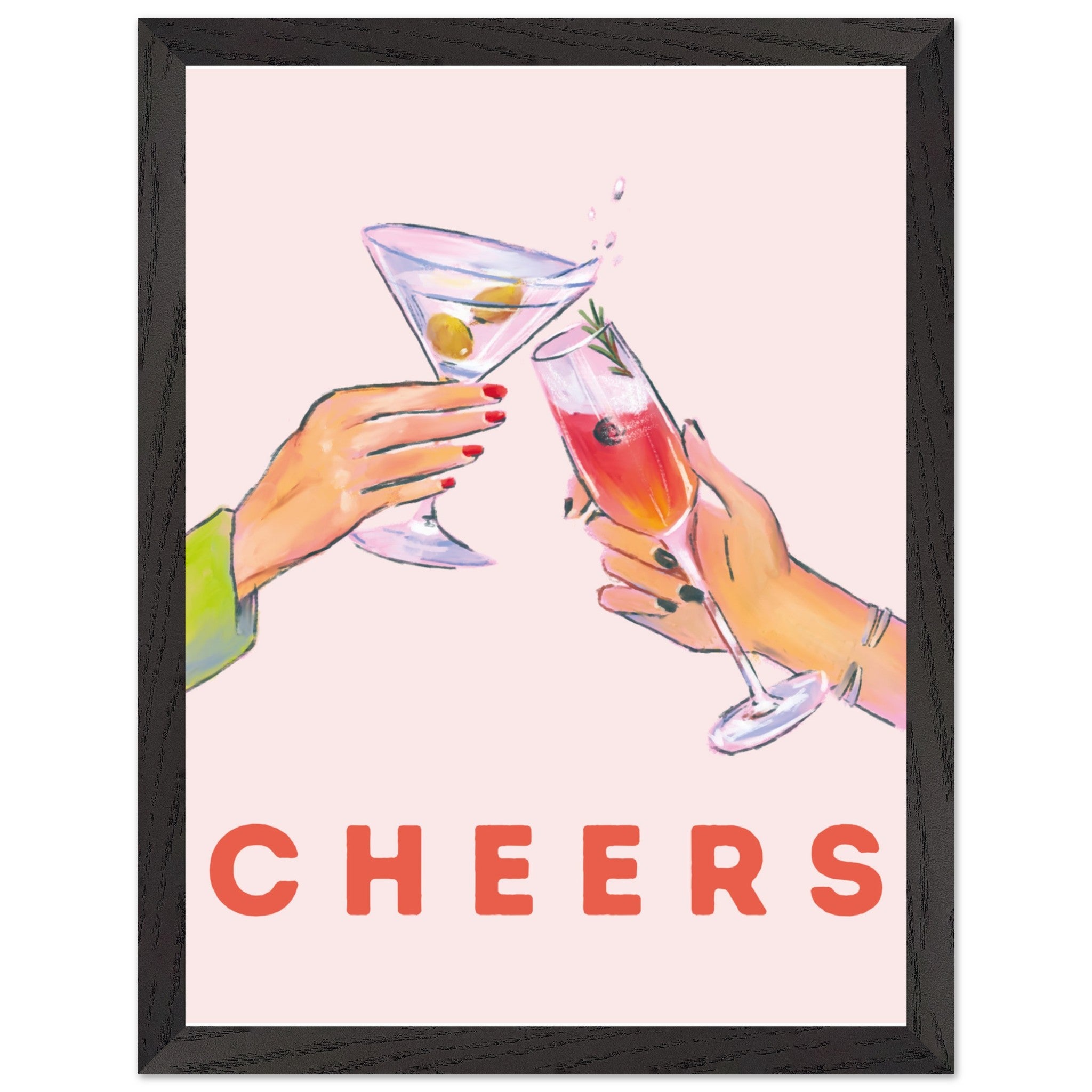 Artfulprints Poster met Lijst Cheers with cocktails  - 30x40 cm - Roze