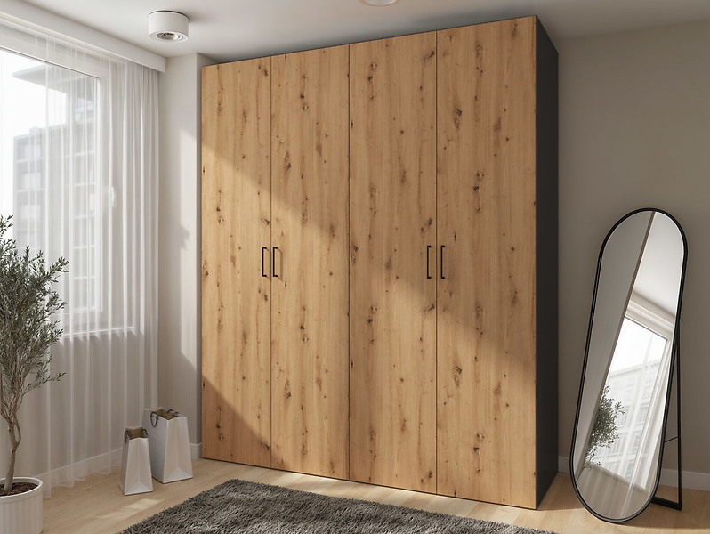 Szafa modułowa Flex 200 cm z 4 drzwiami grafit/dąb artisan