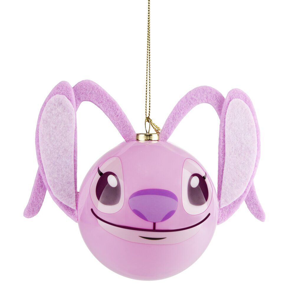 Boule de No&euml;l Disney Stitch Angel plastique et feutrine rose 14x7,5xH11cm