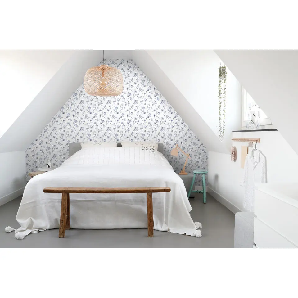 ESTAhome behang toile de jouy rozen wit en blauw - 53 cm x 10.05 m