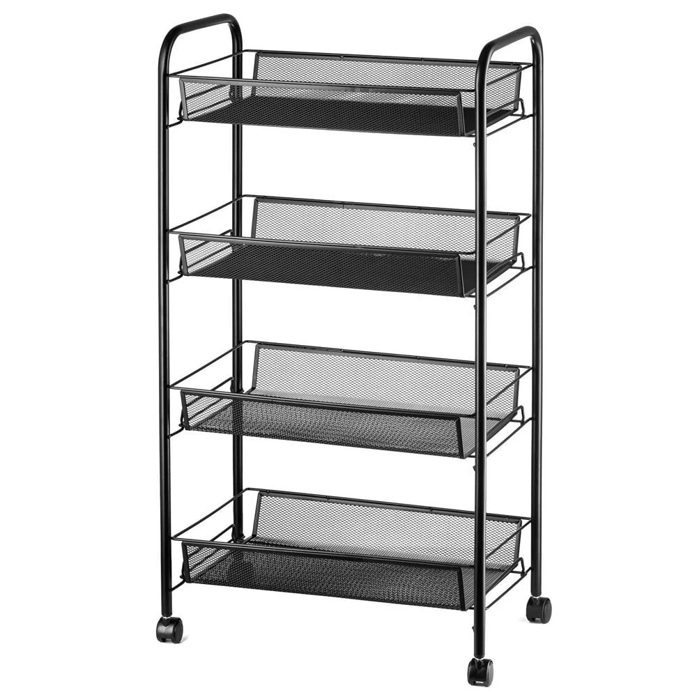 4 Tier Organizer Metal Rolling Storage Shelving Rack Kitchen Wire Shelf