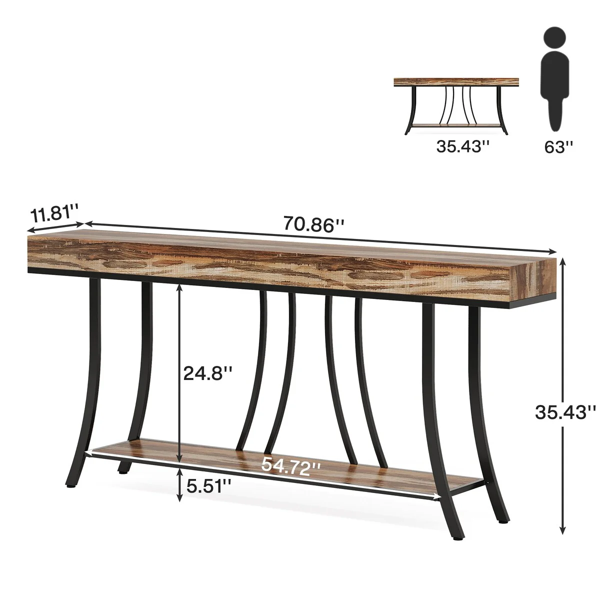 70.8 Inch Long Narrow Console Table with Storage Shelf for Entryway