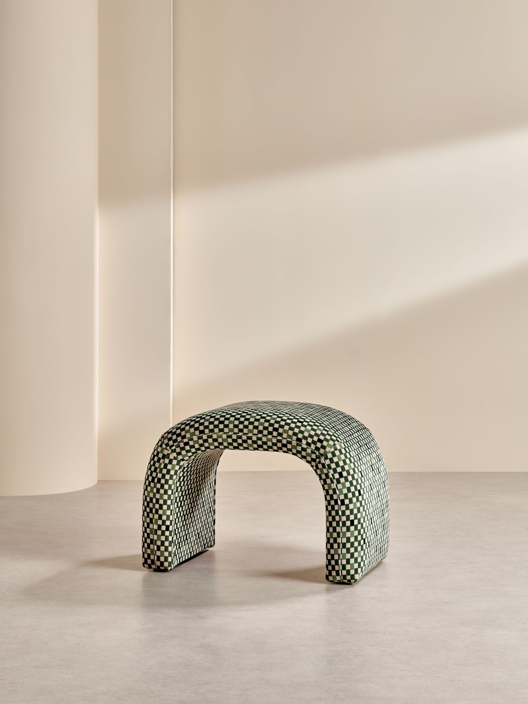 Beryl Stool in Green Checked Velvet