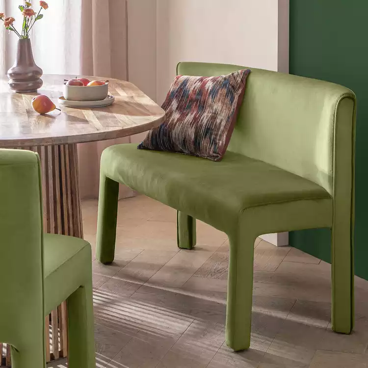 Habitat Bastian Velvet Dining Bench - Green