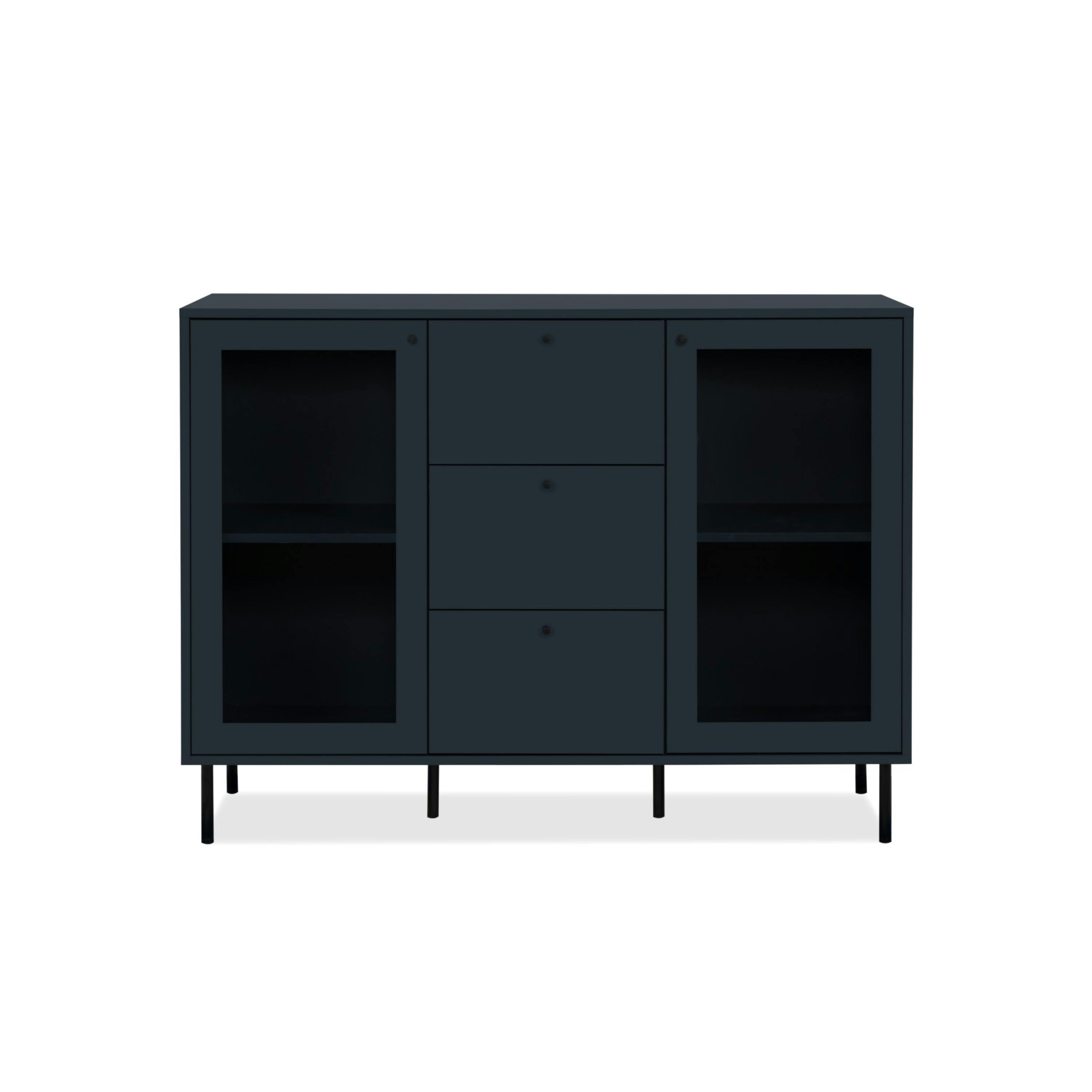 Buffet vitrine bleu sombre 2 portes 3 tiroirs RAVEN
