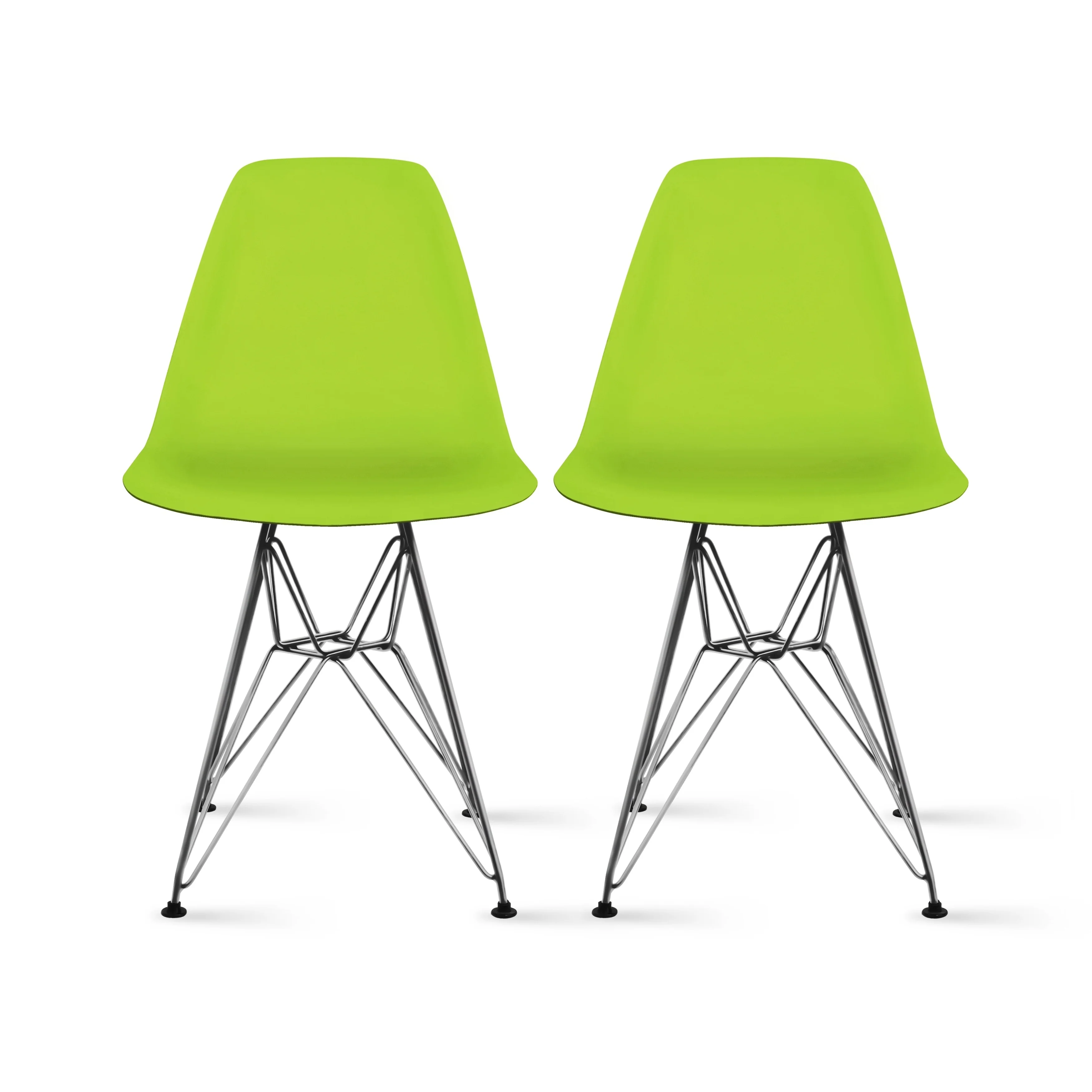 Set of 2 Modern Color Pyramid Seat Height DSW Molded Armless Plastic Dining Room Chairs Chrome Wire Eiffel Dowel Legs