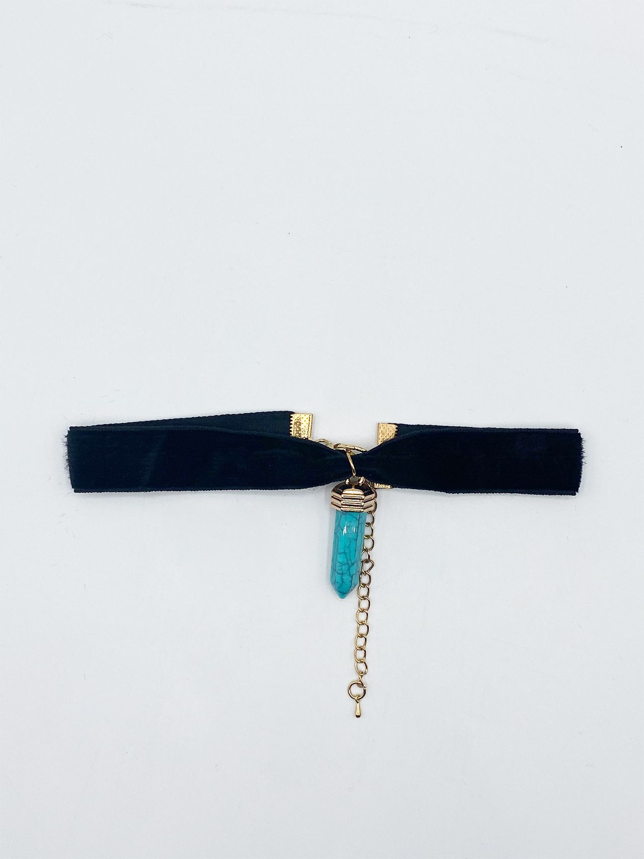 SVNX Faux Velvet Choker With Turquoise Stone Charm