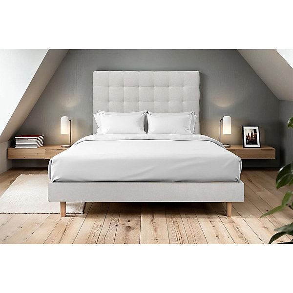 Lit avec tête de lit capitonnée velours et sommier kit- Lit en bois massif